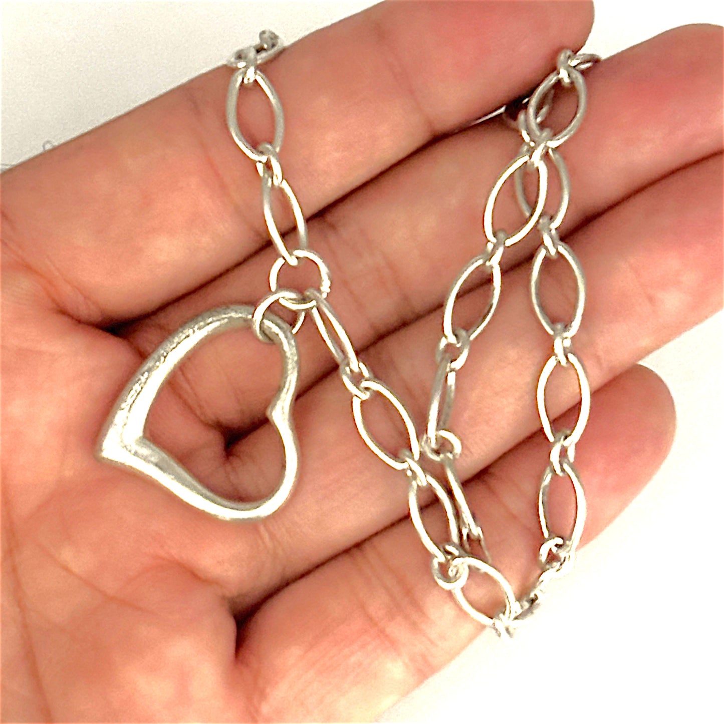 SILVER DEAL | Sterling Silver Asymmetrical Heart Pendant Necklace 42cm