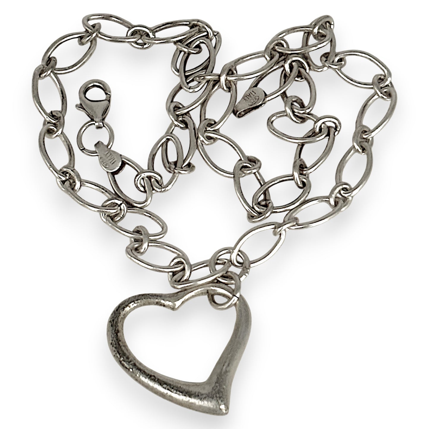 SILVER DEAL | Sterling Silver Asymmetrical Heart Pendant Necklace 42cm