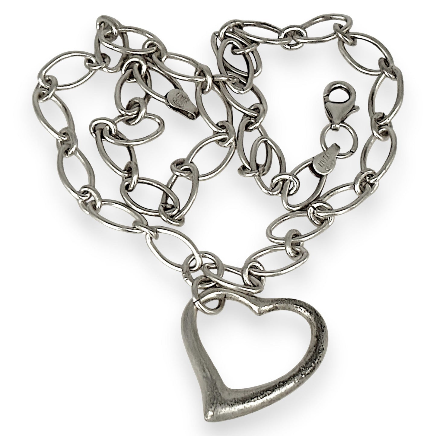 SILVER DEAL | Sterling Silver Asymmetrical Heart Pendant Necklace 42cm