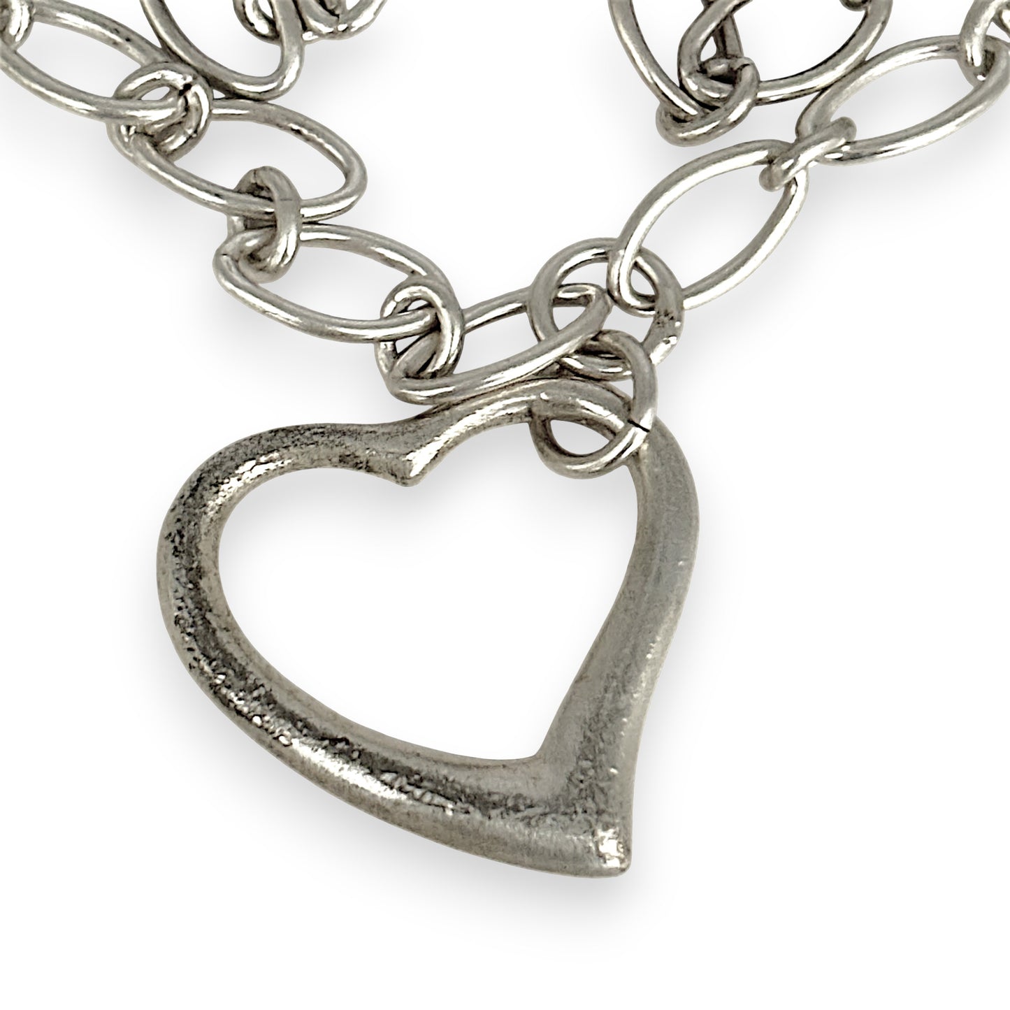 SILVER DEAL | Sterling Silver Asymmetrical Heart Pendant Necklace 42cm