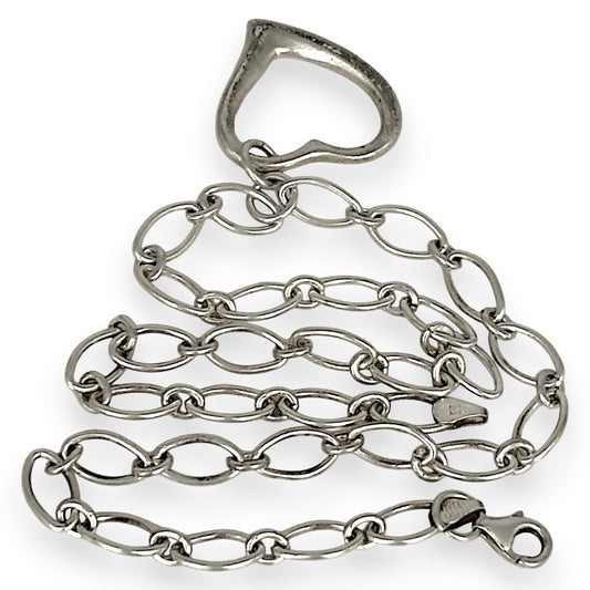 SILVER DEAL | Sterling Silver Asymmetrical Heart Pendant Necklace 42cm