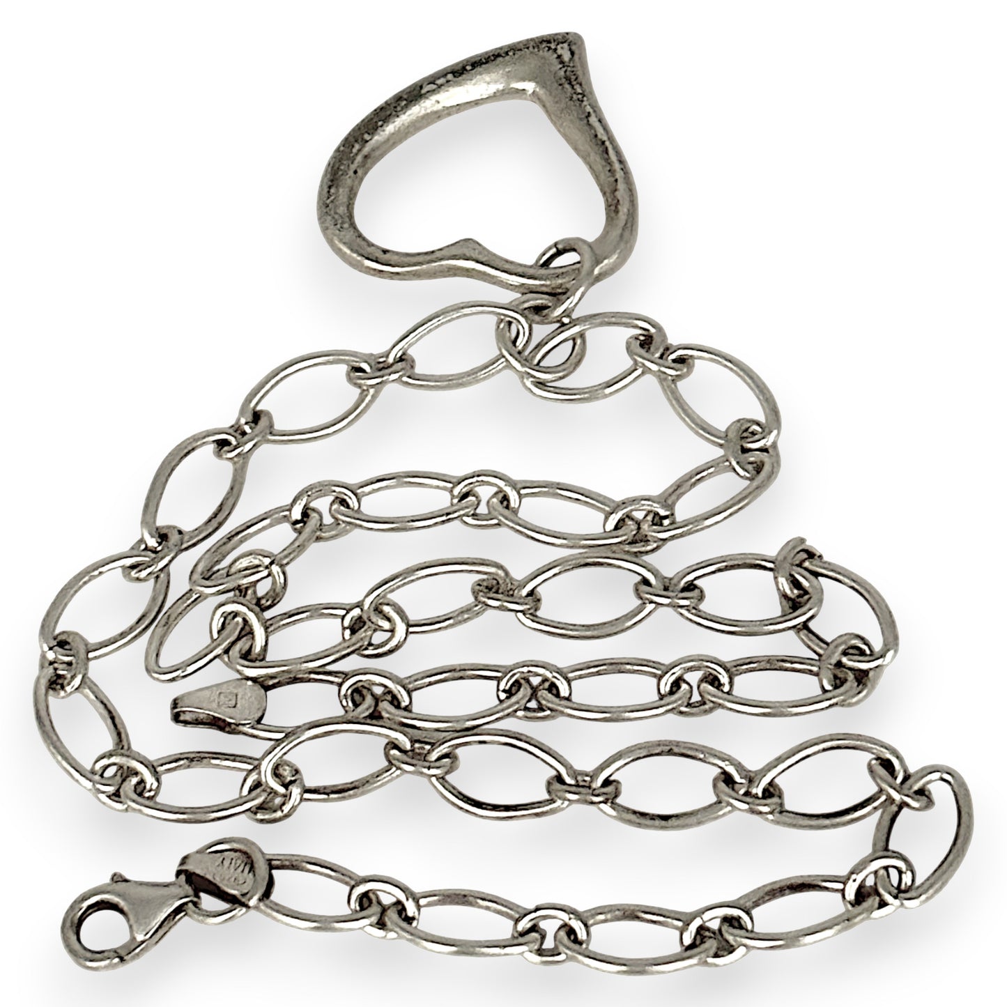SILVER DEAL | Sterling Silver Asymmetrical Heart Pendant Necklace 42cm