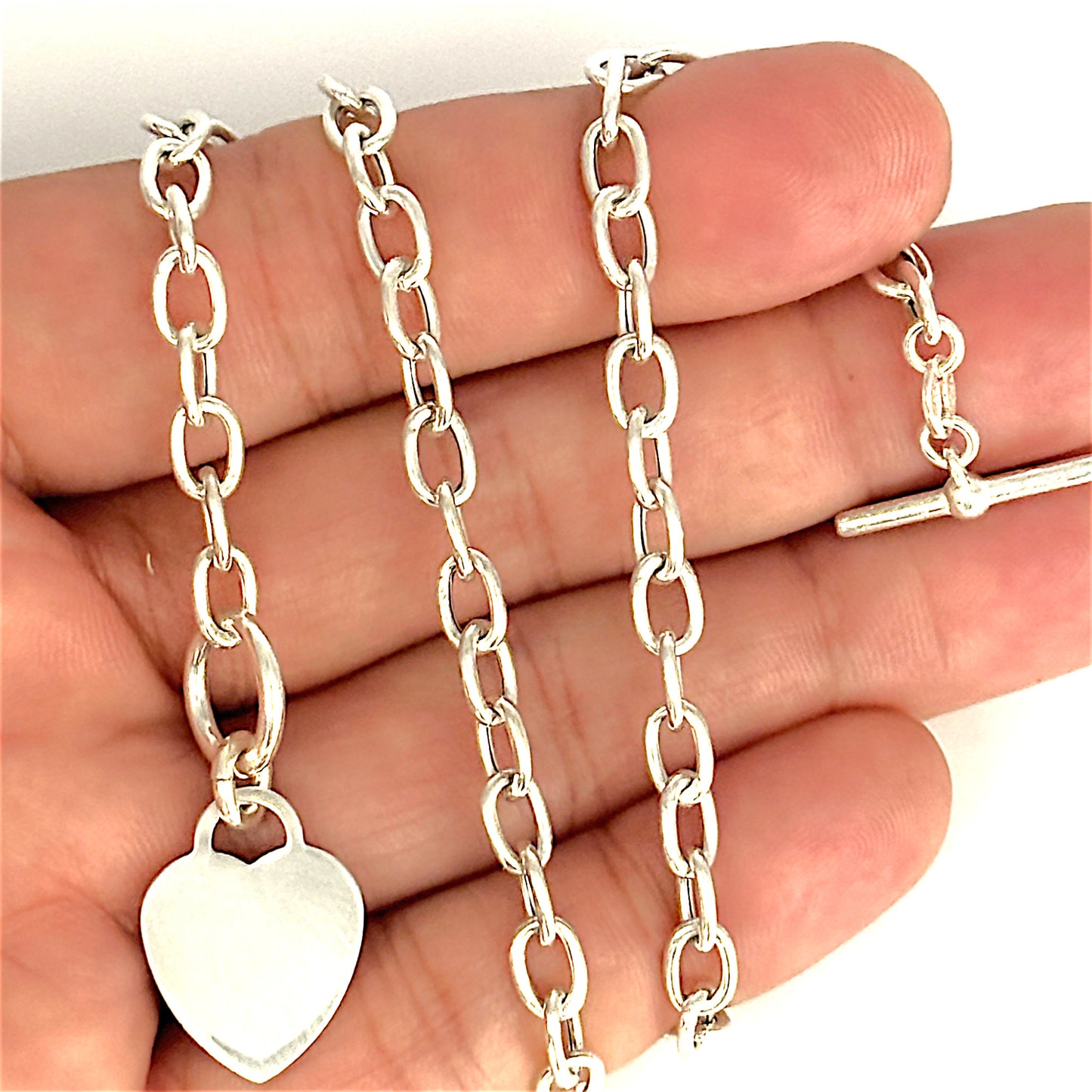 SILVER DEAL | Sterling Silver Solid Heart Toggle Necklace 42cm