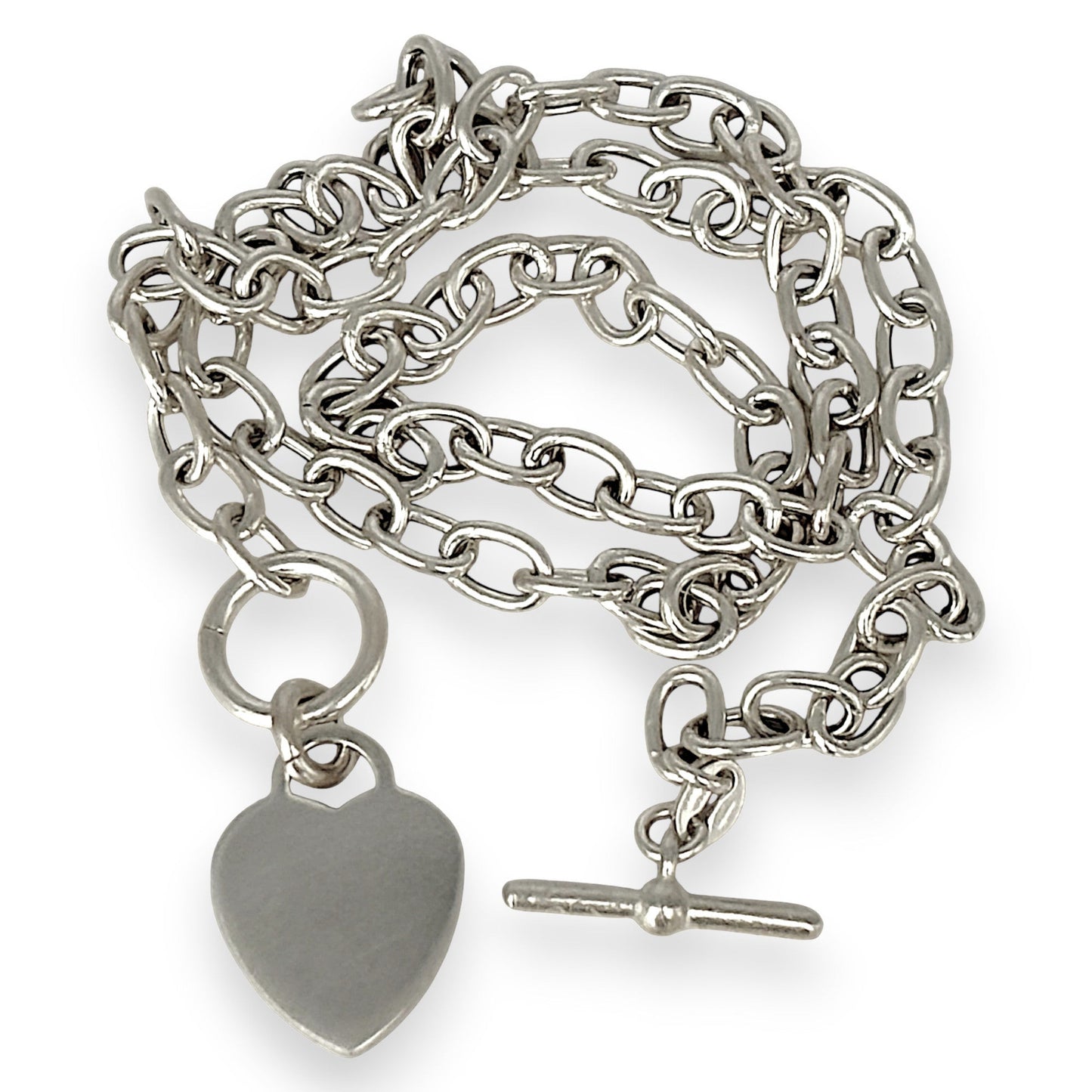SILVER DEAL | Sterling Silver Solid Heart Toggle Necklace 42cm