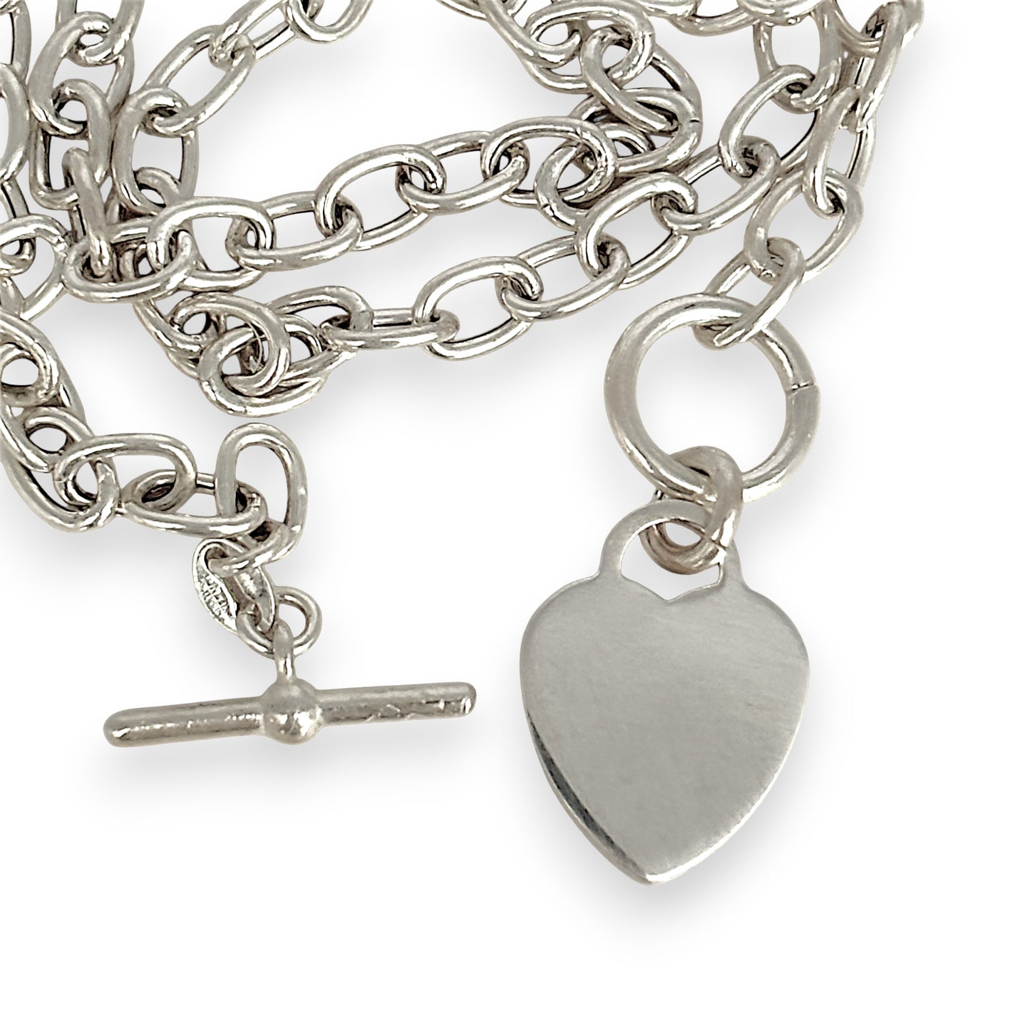 SILVER DEAL | Sterling Silver Solid Heart Toggle Necklace 42cm