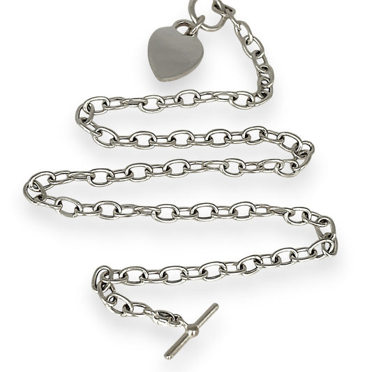 SILVER DEAL | Sterling Silver Solid Heart Toggle Necklace 42cm