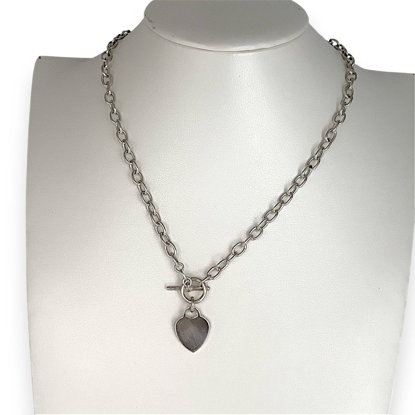 SILVER DEAL | Sterling Silver Solid Heart Toggle Necklace 42cm