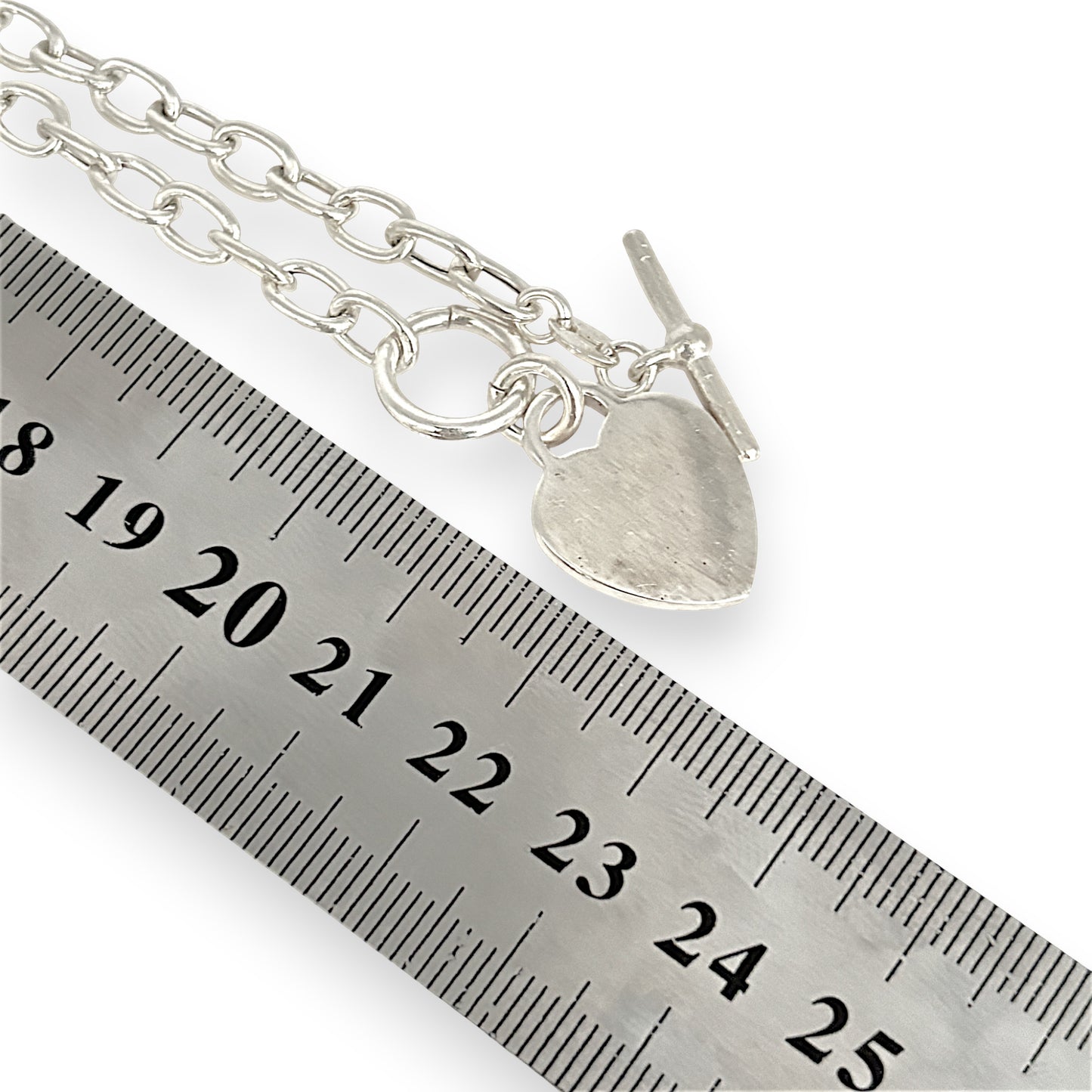 SILVER DEAL | Sterling Silver Solid Heart Toggle Necklace 42cm