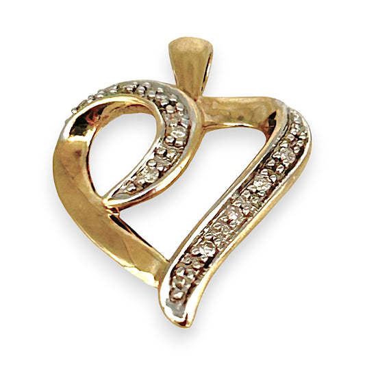 GOLD DEAL | 9ct (9K) Gold Two Tone Luna Lace Heart Pendant with Diamonds