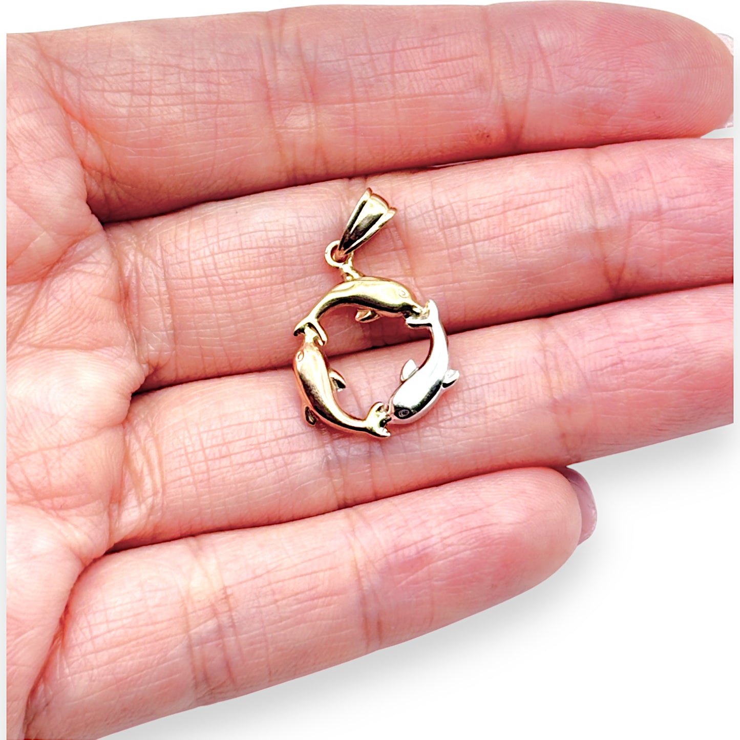 GOLD DEAL | 9ct Yellow White & Rose Gold Trio of Dolphins Pendant
