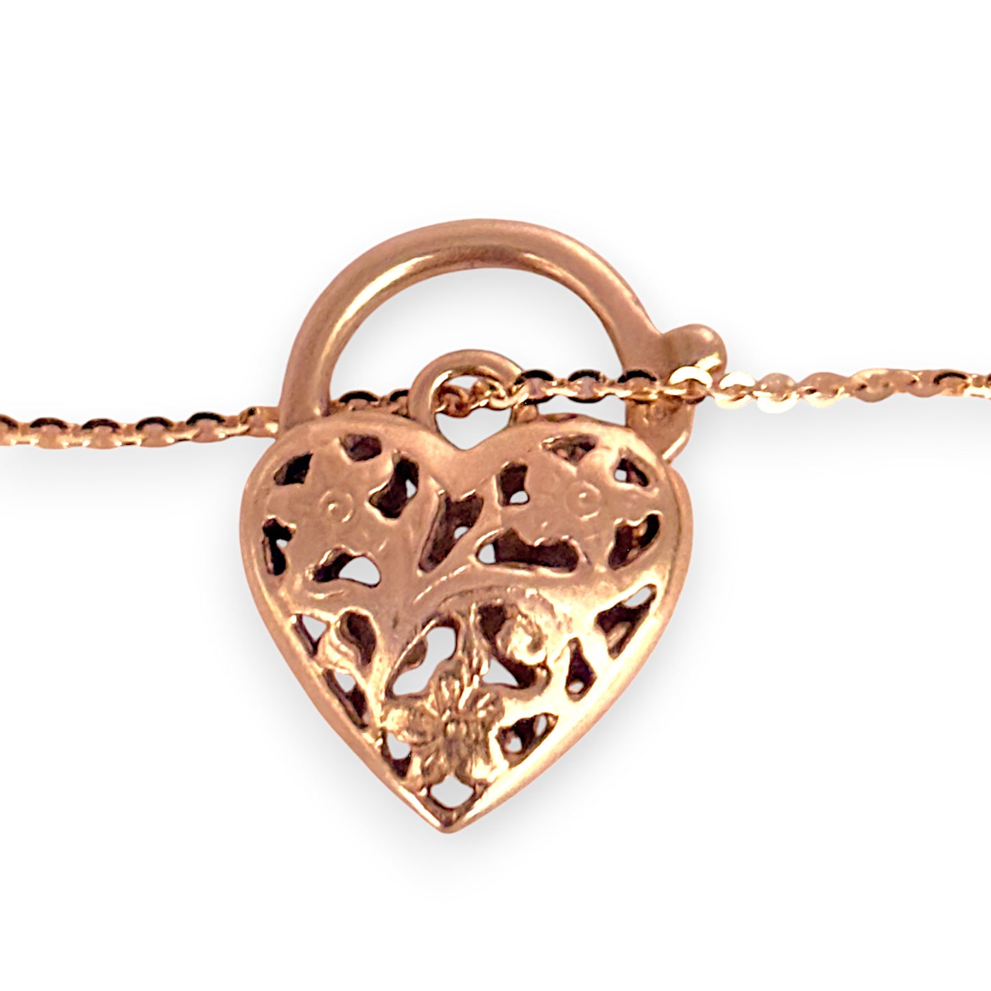 9ct Gold Filigree Rounded Padlock Heart Pendant. R # 678
