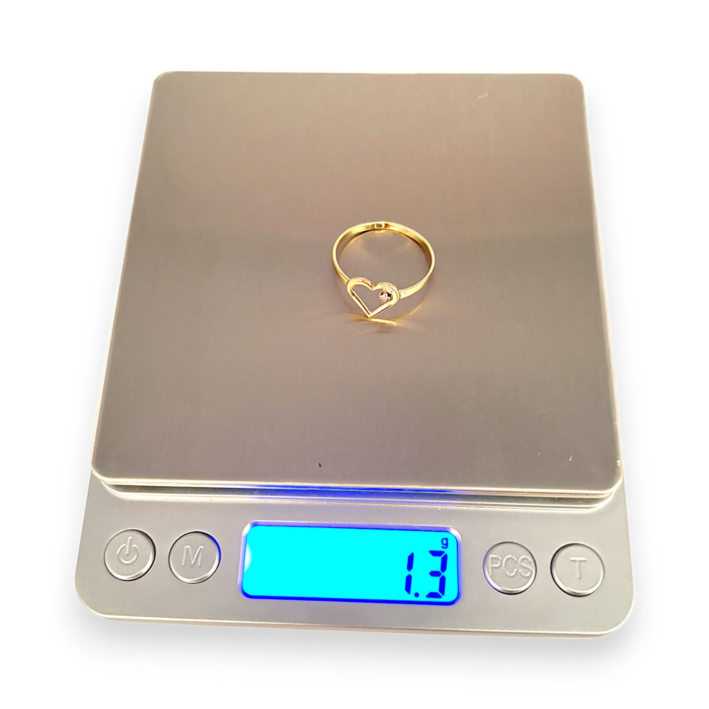 9ct Gold Heart Ring with Miniature Diamond, Size R. R # 679