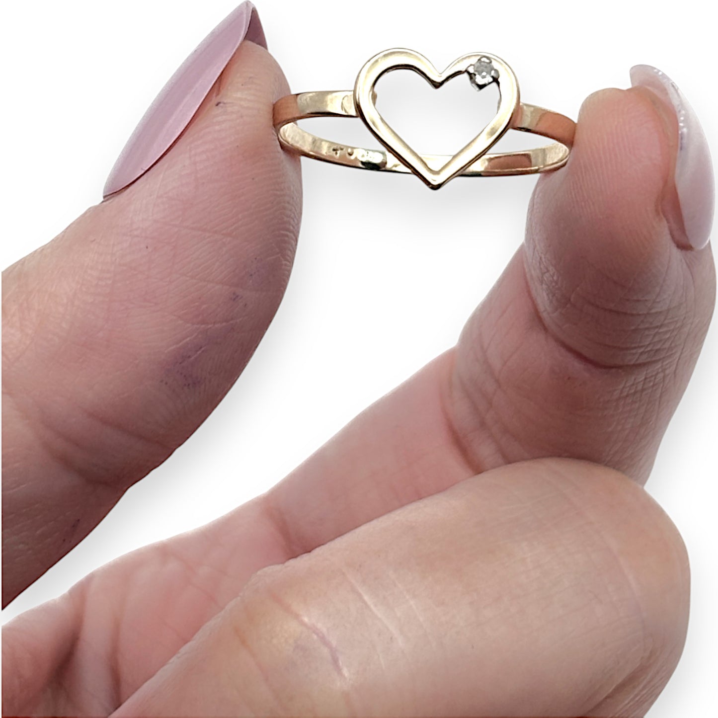 9ct Gold Heart Ring with Miniature Diamond, Size R. R # 679