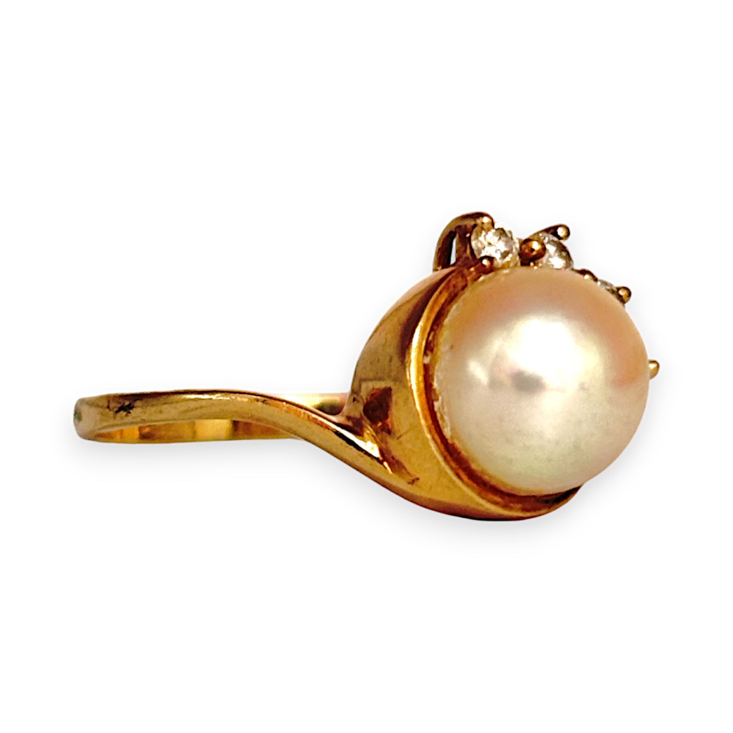 GOLD DEAL | 9ct Gold Pearl & Diamonds Ring Size M