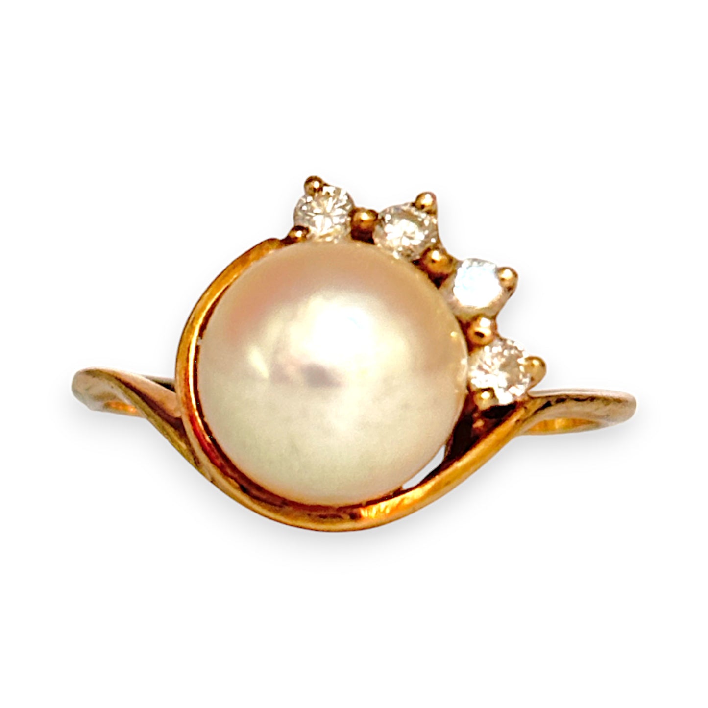 GOLD DEAL | 9ct Gold Pearl & Diamonds Ring Size M
