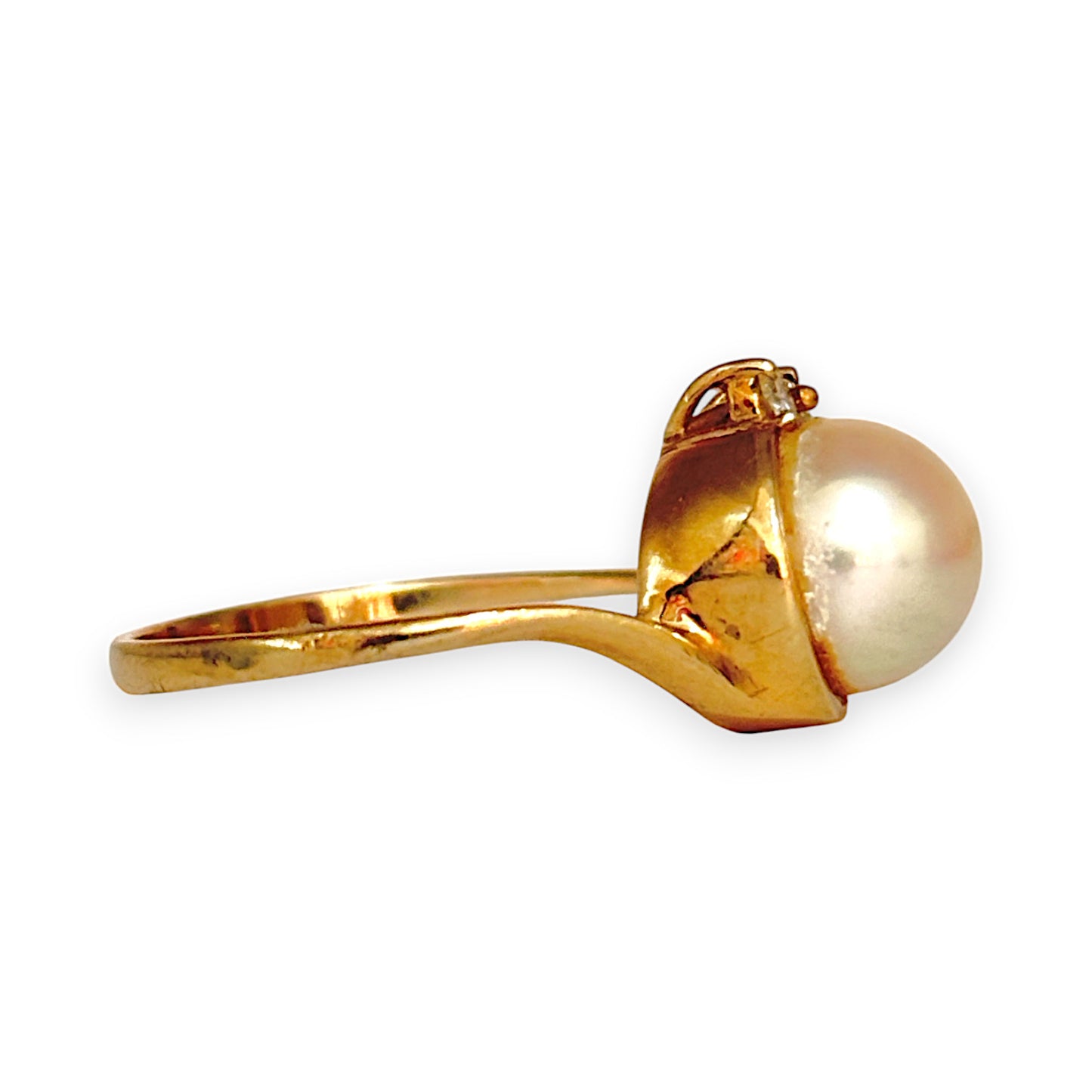 GOLD DEAL | 9ct Gold Pearl & Diamonds Ring Size M