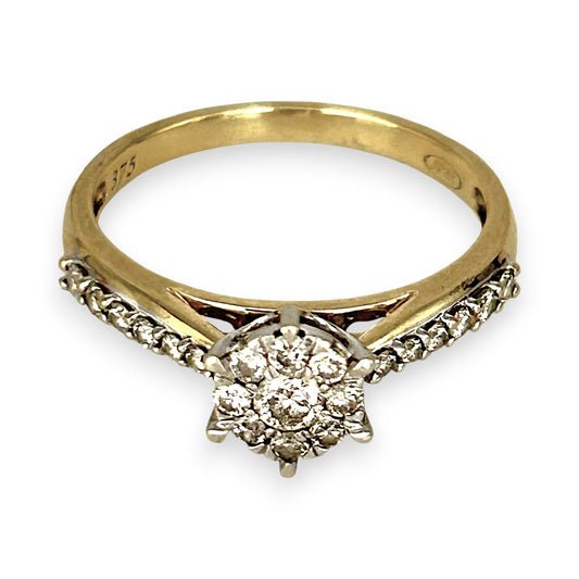 GOLD DEAL | 9ct (9K) W/Y Gold Radiant Cluster Diamond Ring TDW 0.42ct Valuation $2,250