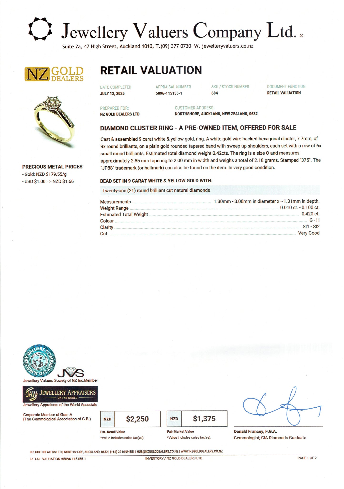 GOLD DEAL | FLASH SALE 9ct (9K) W/Y Gold Radiant Cluster Diamond Ring TDW 0.42ct Valuation $2,250