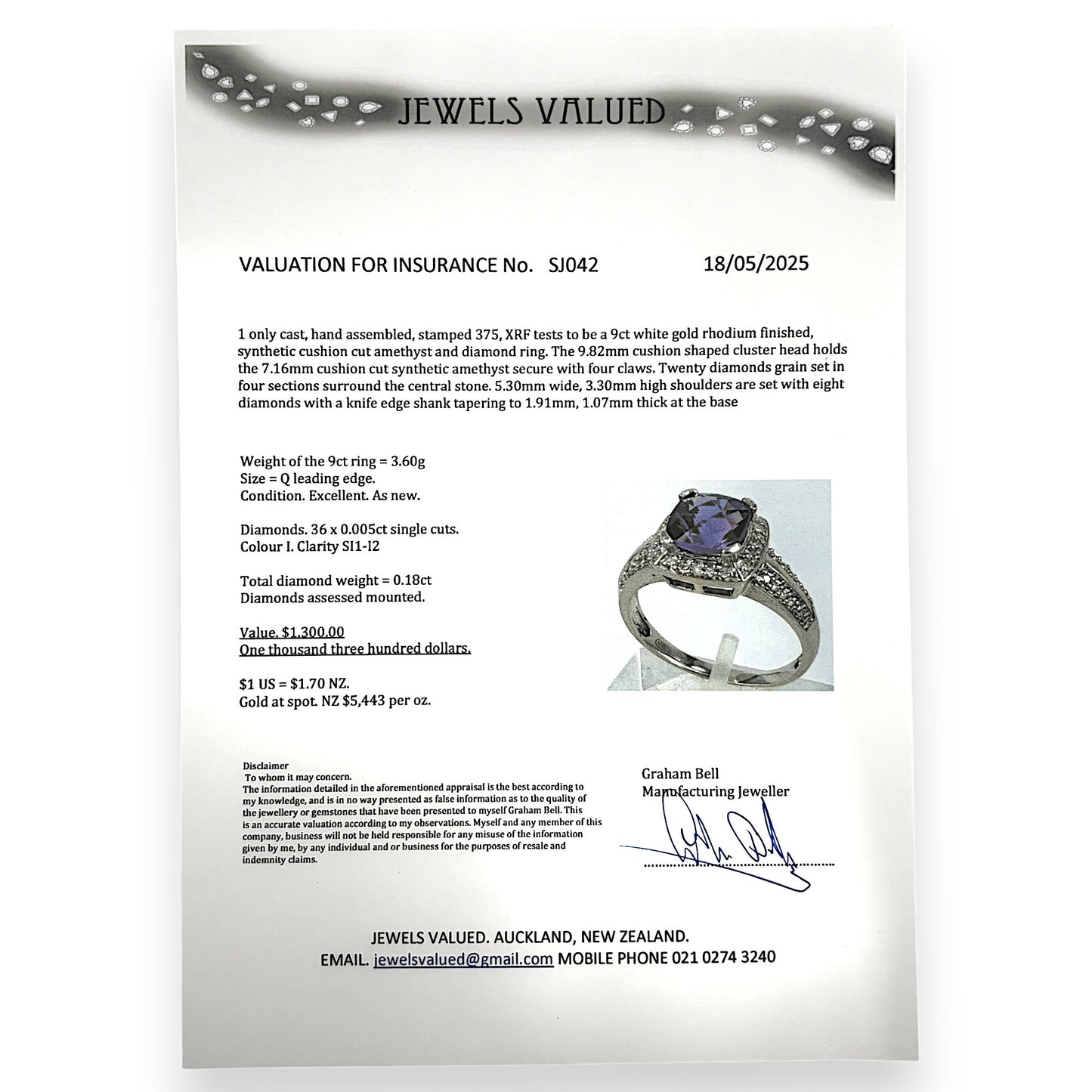GOLD DEAL | 9ct White Gold Amethyst & Diamond Ring Valuation $1,300
