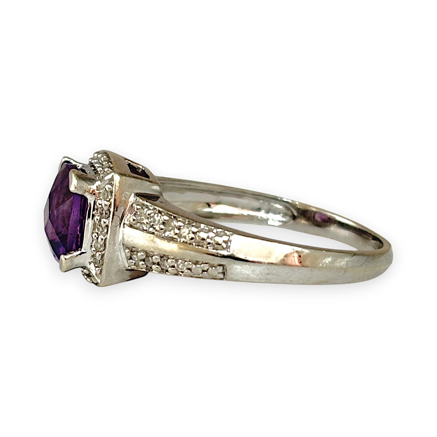 GOLD DEAL | 9ct White Gold Amethyst & Diamond Ring Valuation $1,300