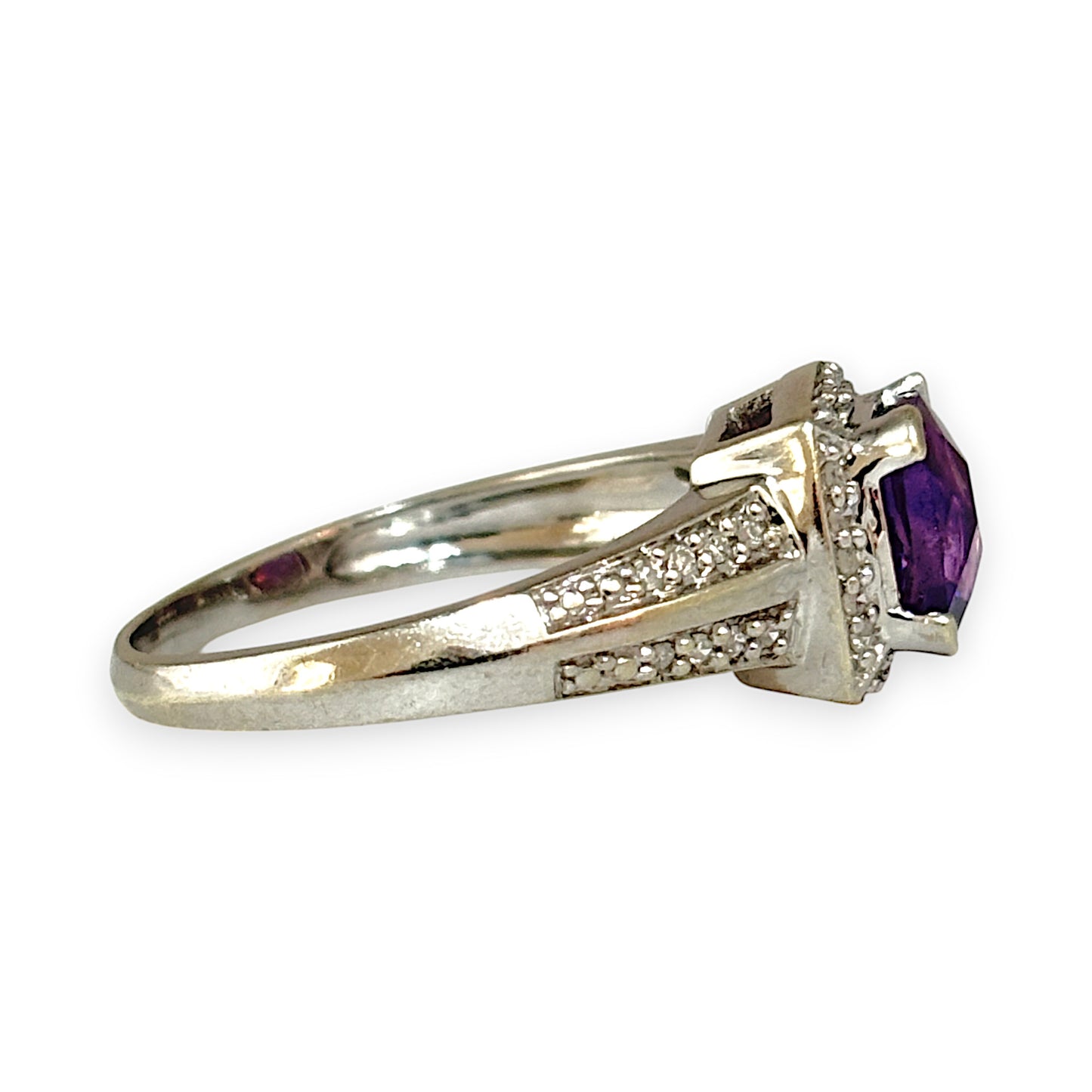 GOLD DEAL | 9ct White Gold Amethyst & Diamond Ring Valuation $1,300