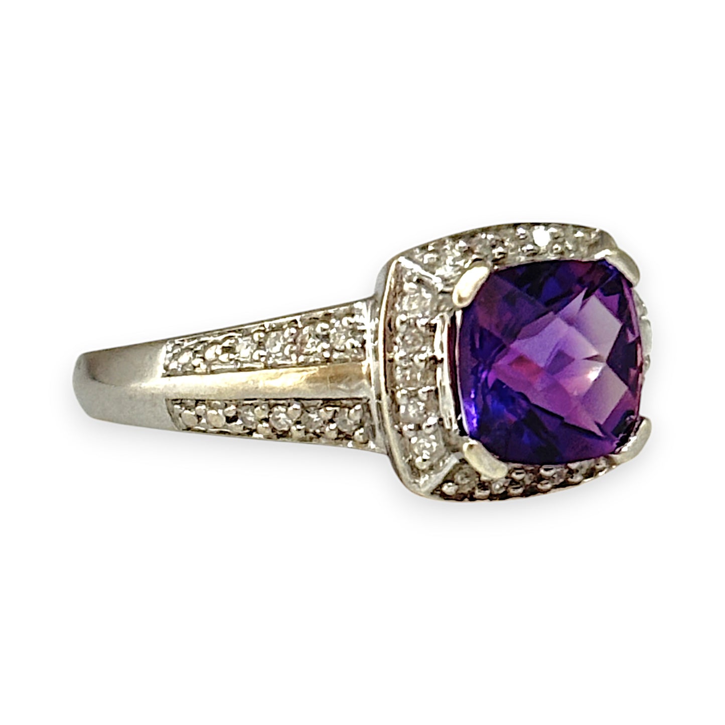 GOLD DEAL | 9ct White Gold Amethyst & Diamond Ring Valuation $1,300
