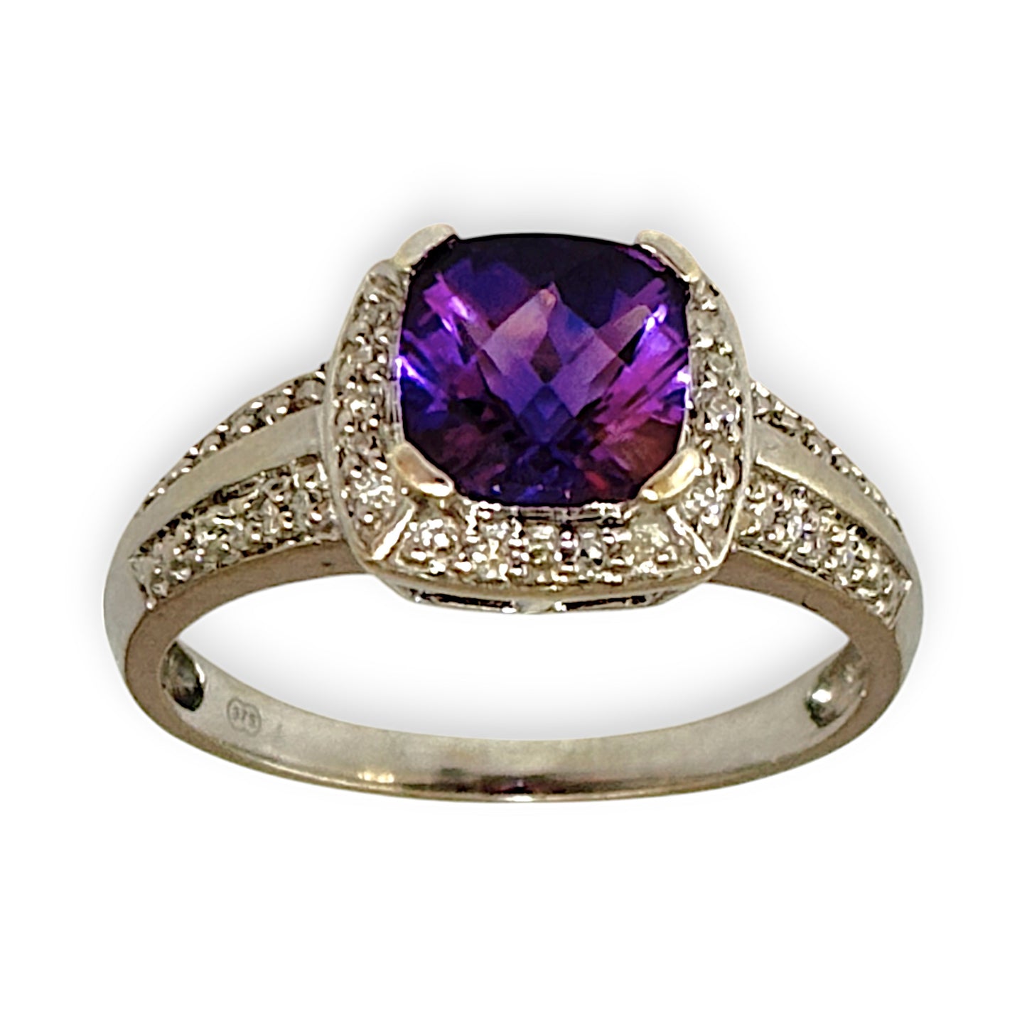 GOLD DEAL | 9ct White Gold Amethyst & Diamond Ring Valuation $1,300