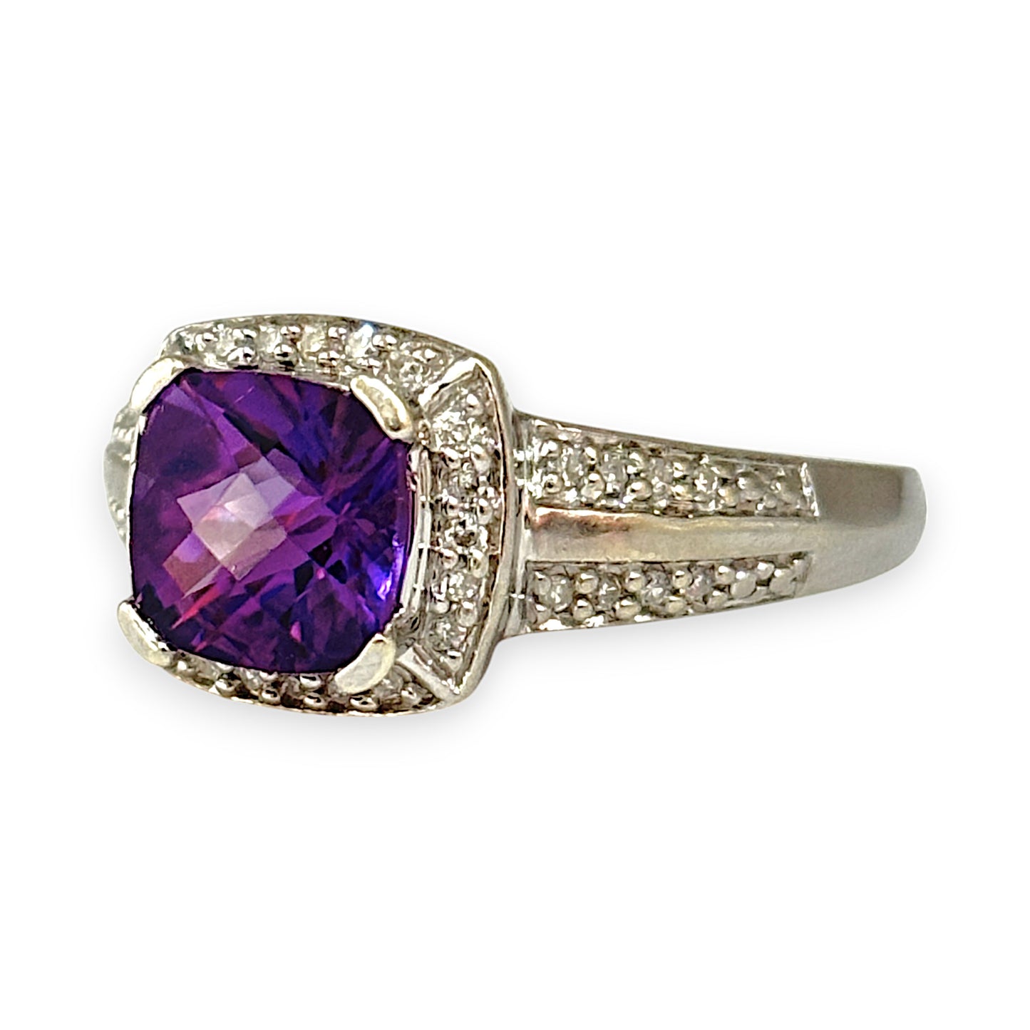 GOLD DEAL | 9ct White Gold Amethyst & Diamond Ring Valuation $1,300