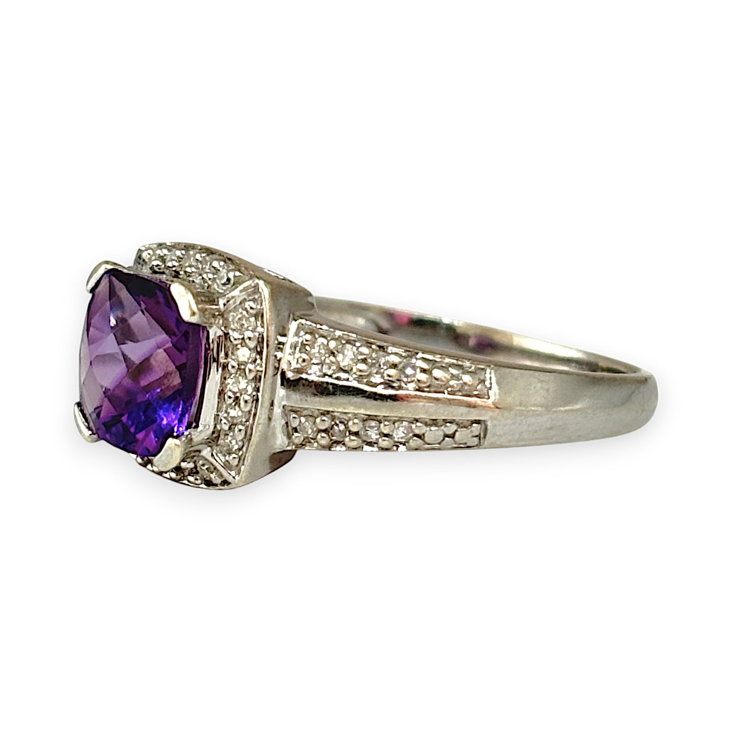 GOLD DEAL | 9ct White Gold Amethyst & Diamond Ring Valuation $1,300