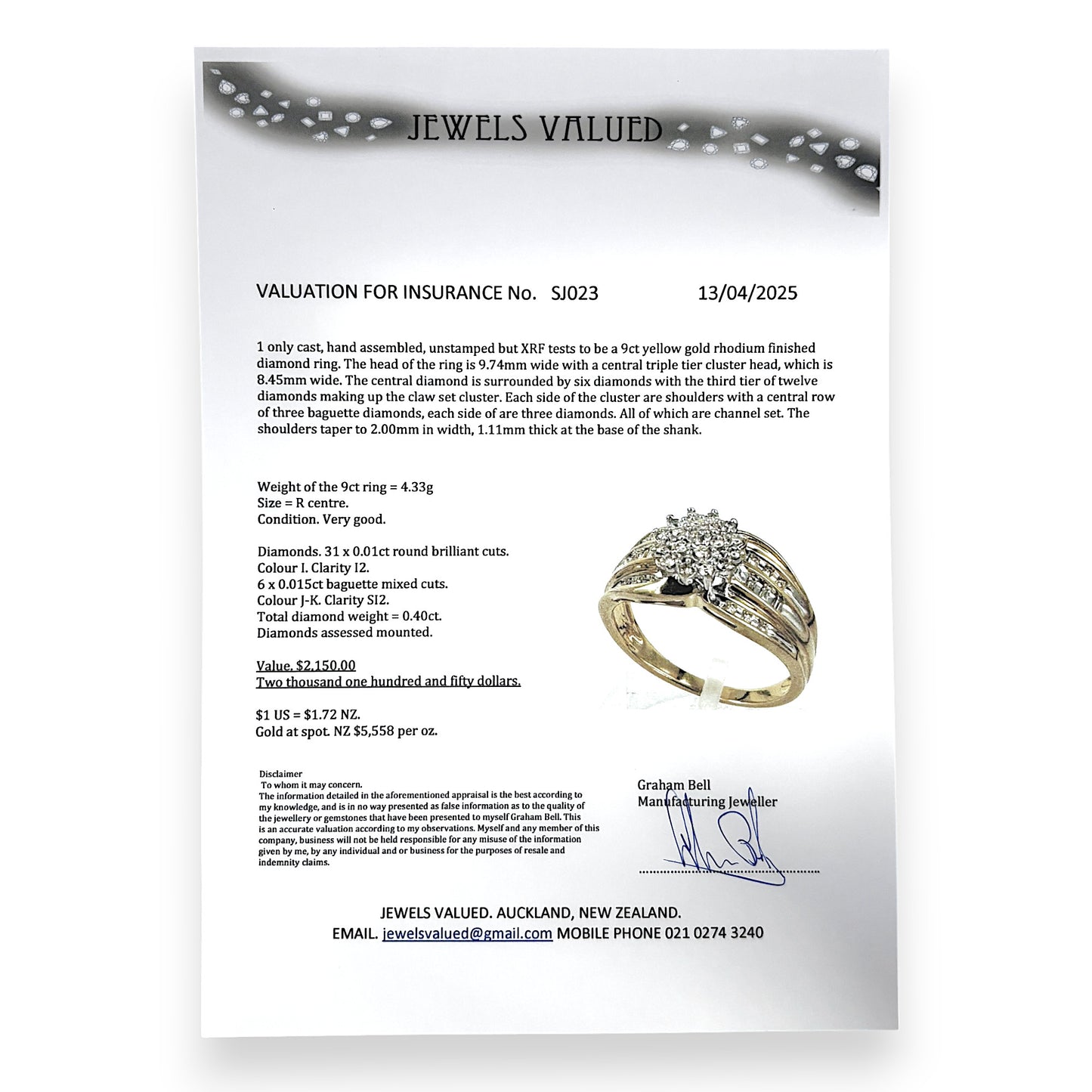 GOLD DEAL | 9ct Gold Triple Tier Cluster & Baguette Diamond Ring Valuation $2,150