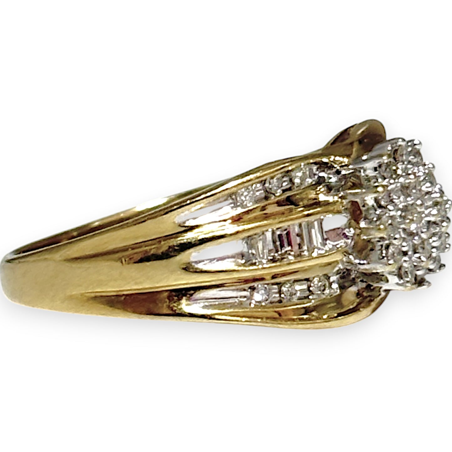 GOLD DEAL | 9ct Gold Triple Tier Cluster & Baguette Diamond Ring Valuation $2,150