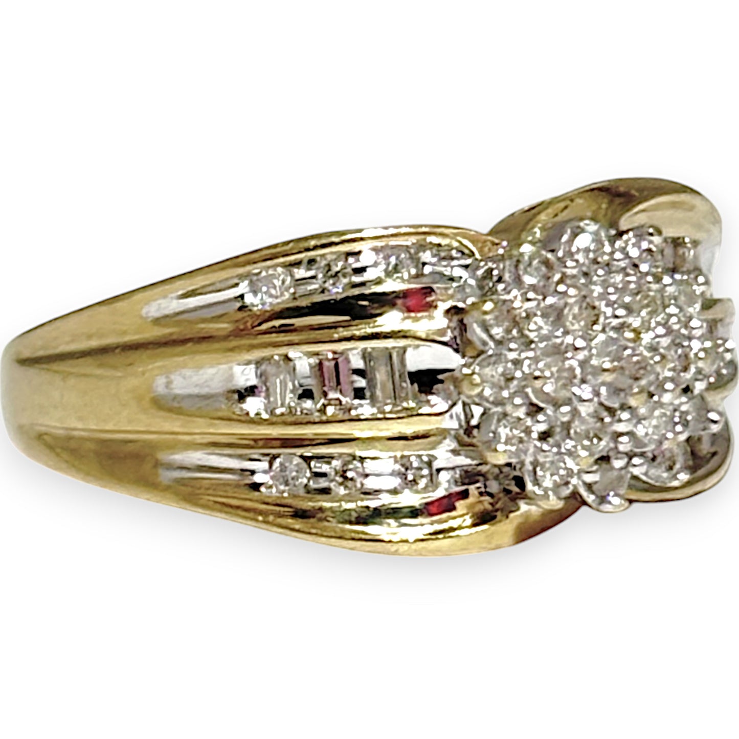 GOLD DEAL | 9ct Gold Triple Tier Cluster & Baguette Diamond Ring Valuation $2,150