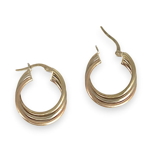 GOLD DEAL | 9ct (9K) Y/W/R Gold Loop 3 Tone Hoop Earrings