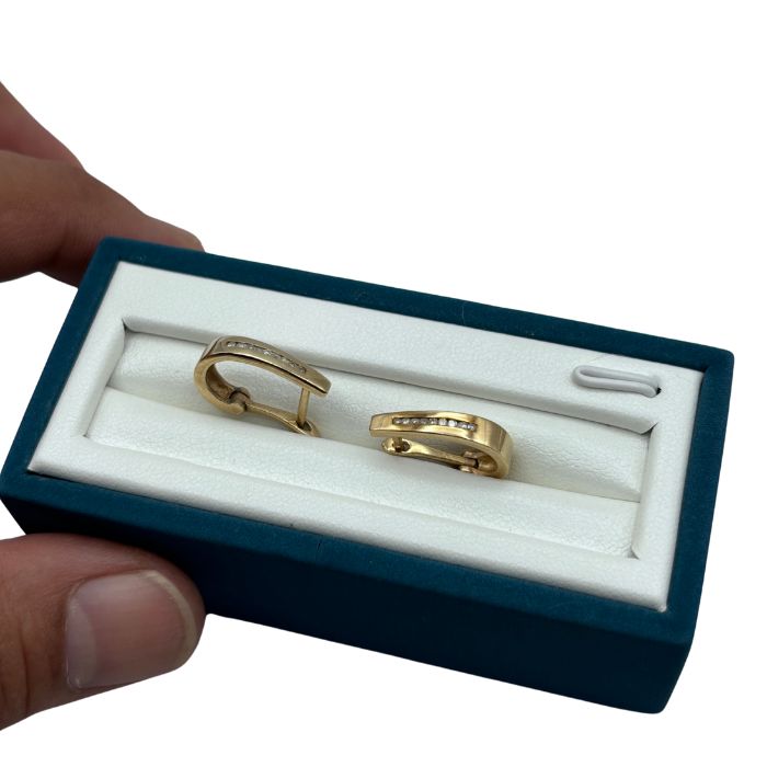 9ct Gold Horse Shoe Hoop Solid Earrings with Diamonds