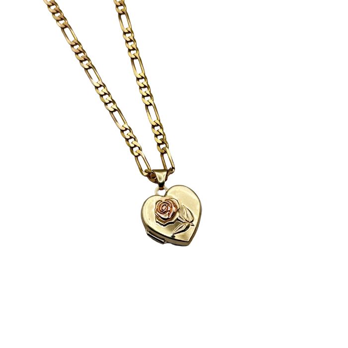 9ct Yellow Gold Rose Engraved Heart Locket Pendant