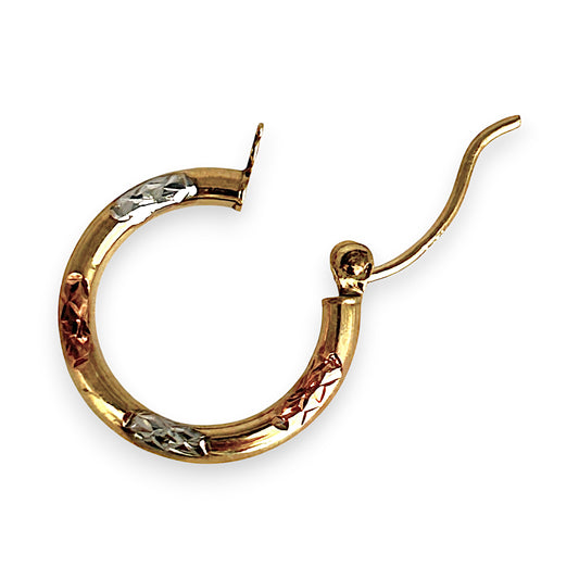 GOLD DEAL | 9K Y/W/R Gold 3 Tone Cushion Rounds Hoop Earrings