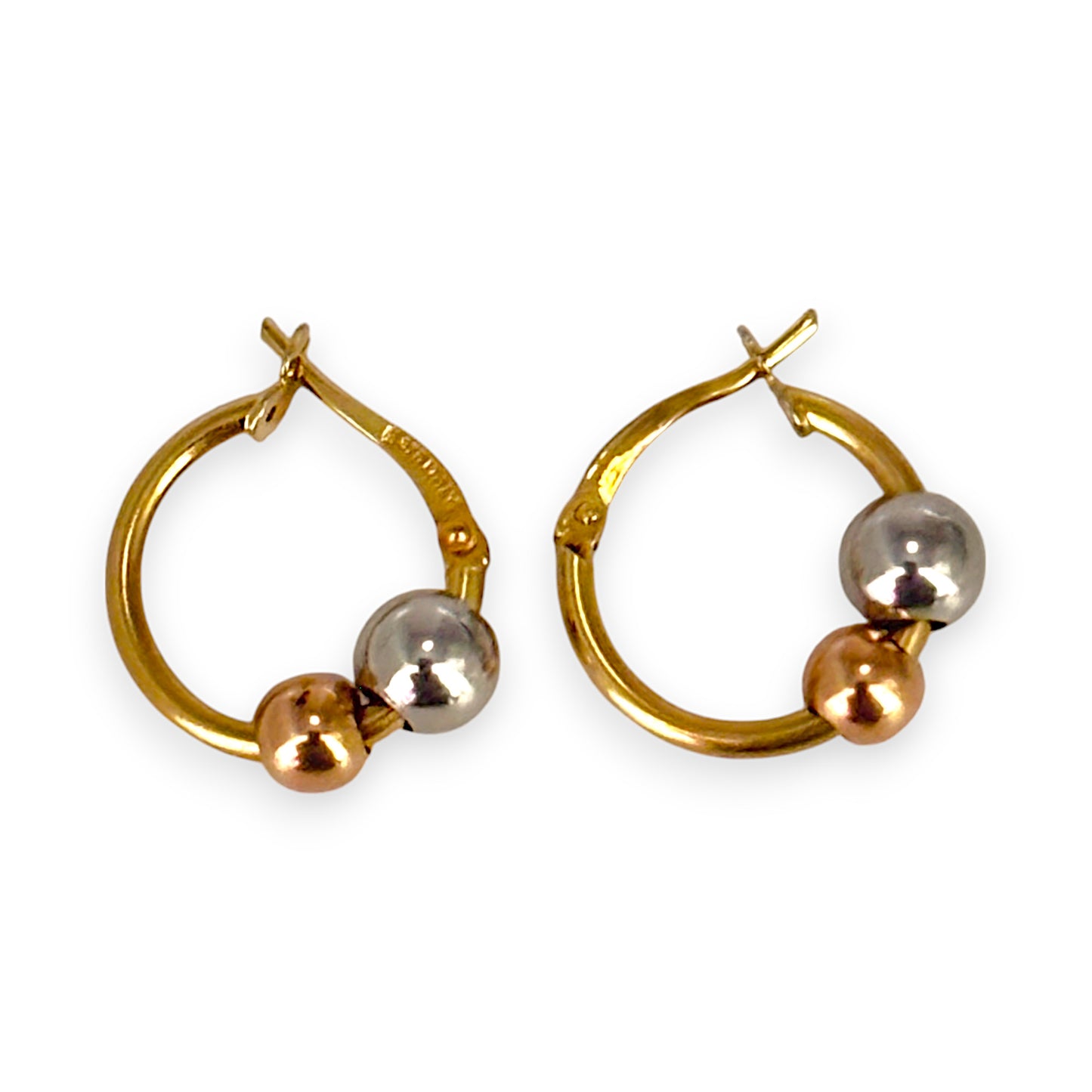 9ct Yellow & White Gold Twin Bead Hoop Earrings. R # 706