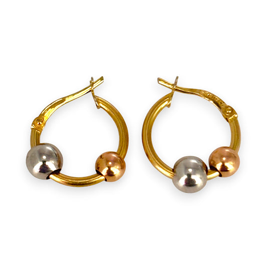 9ct Yellow & White Gold Twin Bead Hoop Earrings. R # 706