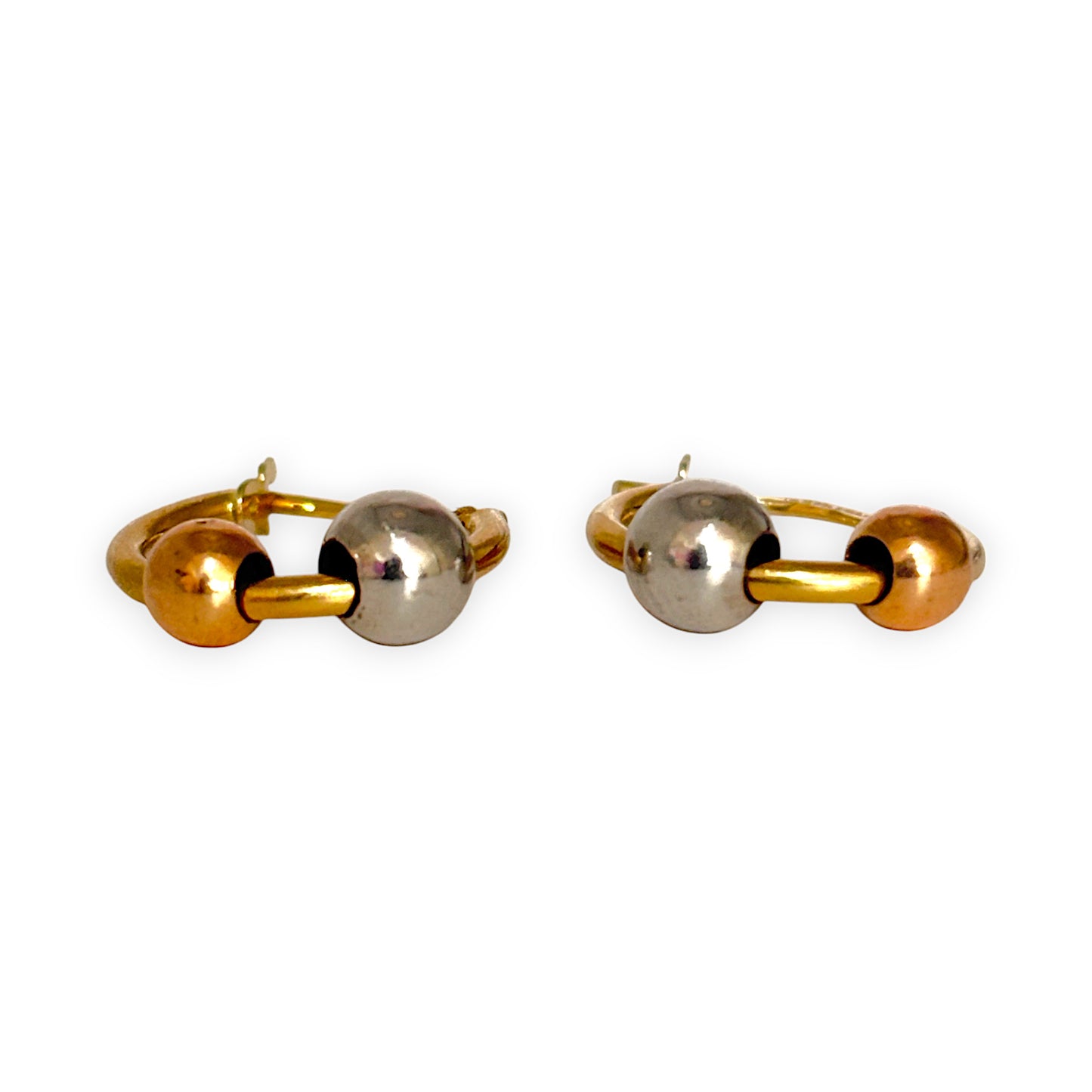 9ct Yellow & White Gold Twin Bead Hoop Earrings. R # 706
