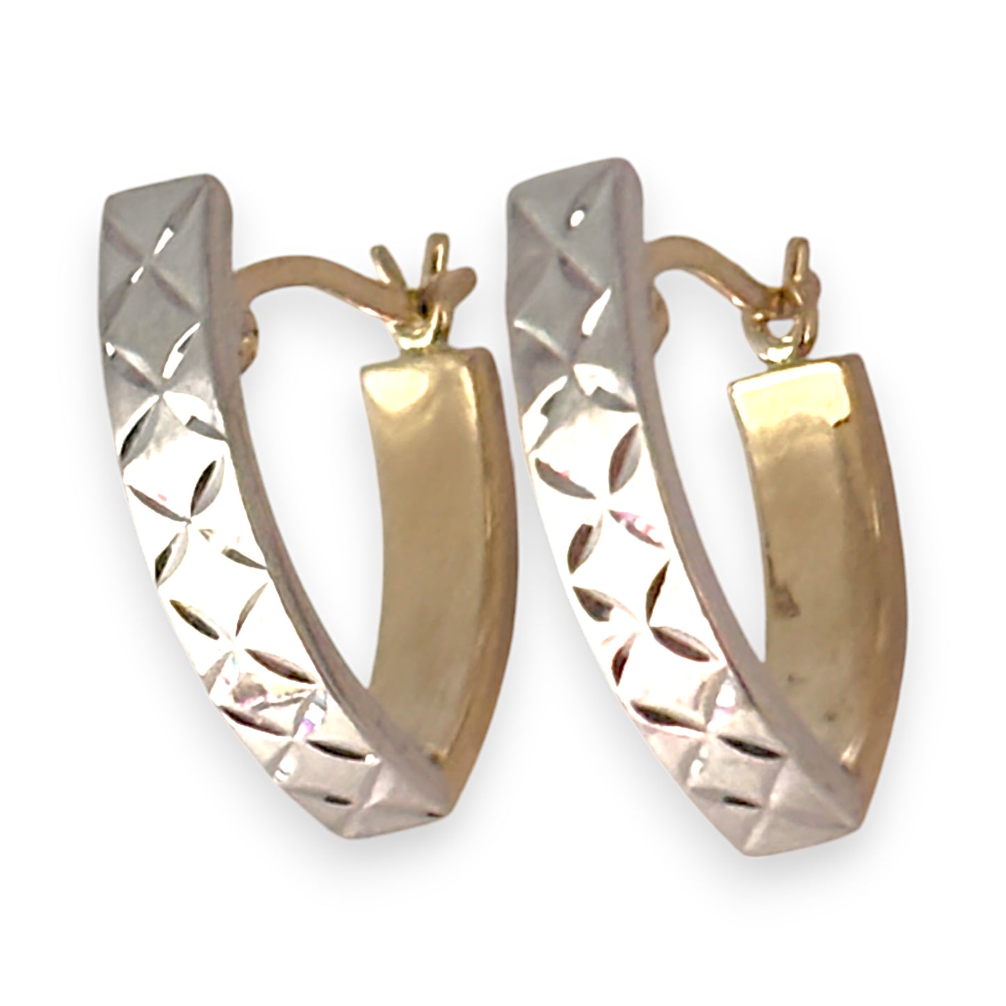 GOLD DEAL | 9ct Yellow & White Gold V Shape Hoop Earrings