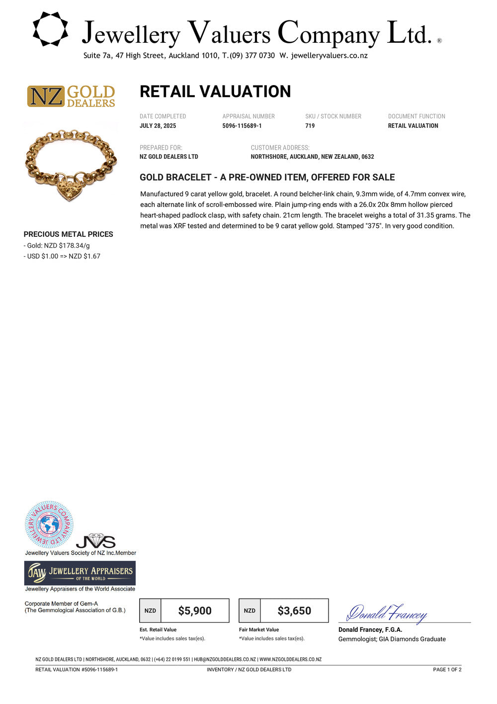 GOLD DEAL | FLASH SALE 9ct (9K) Gold Vintage Estate Day & Night Belcher Bracelet 21cm Valuation $5,900