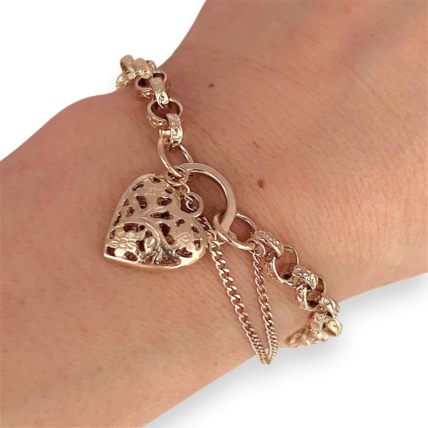 GOLD DEAL | 9ct Gold Refurbished Belcher 20cm Bracelet Heart Padlock
