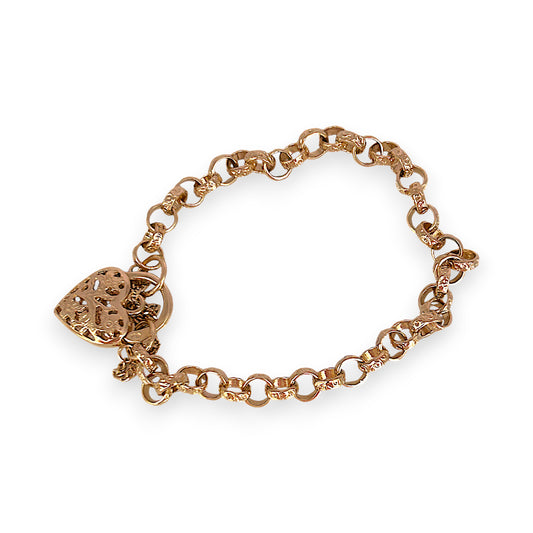 GOLD DEAL | 9ct Gold Refurbished Belcher 20cm Bracelet Heart Padlock