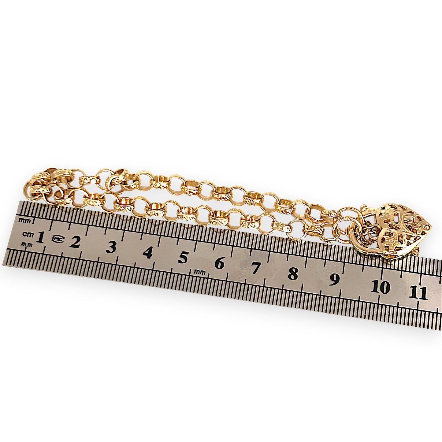 GOLD DEAL | 9ct Gold Refurbished Belcher 20cm Bracelet Heart Padlock