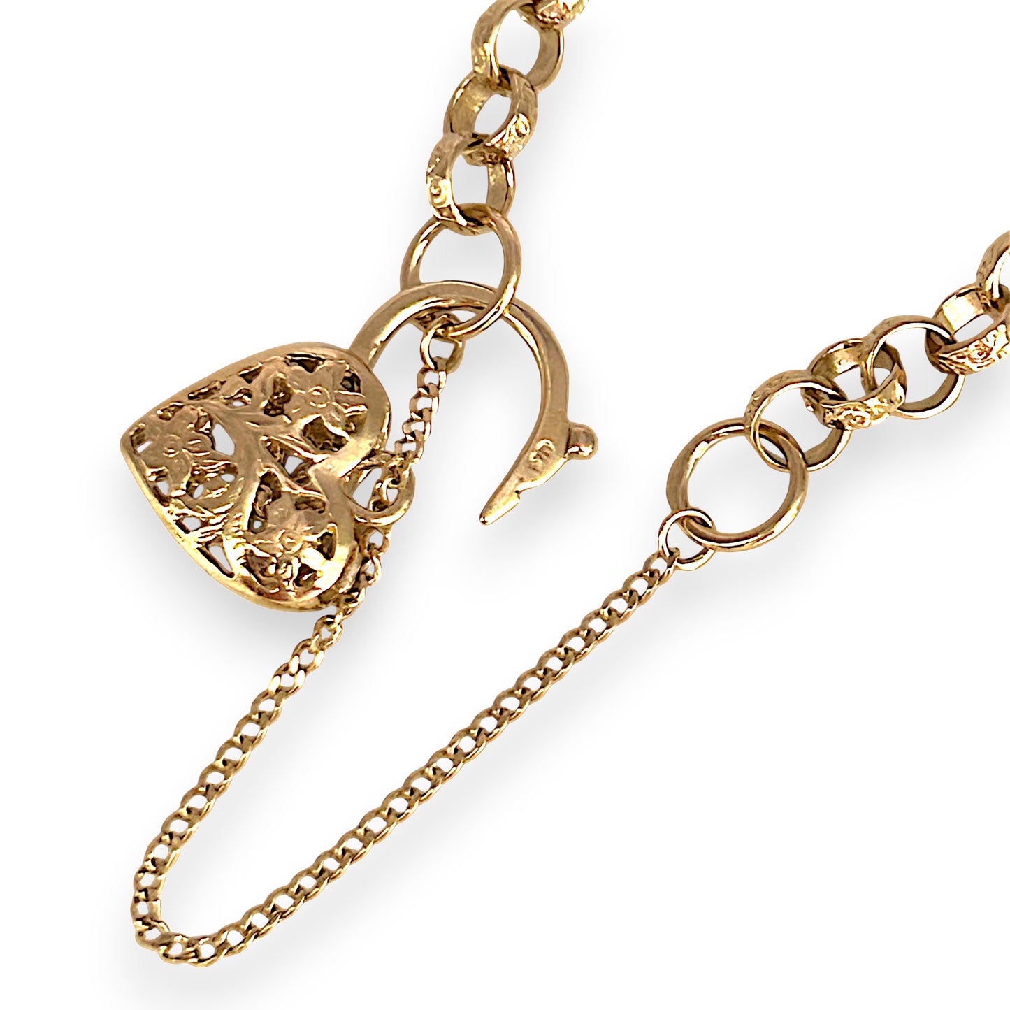 GOLD DEAL | 9ct Gold Refurbished Belcher 20cm Bracelet Heart Padlock