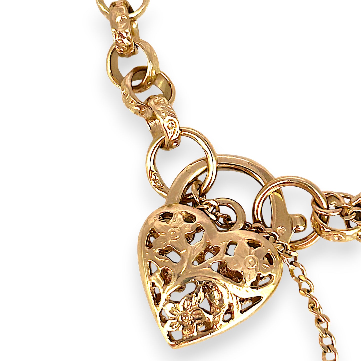 GOLD DEAL | 9ct Gold Refurbished Belcher 20cm Bracelet Heart Padlock