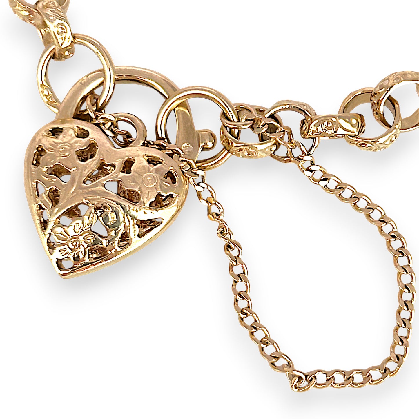 GOLD DEAL | 9ct Gold Refurbished Belcher 20cm Bracelet Heart Padlock
