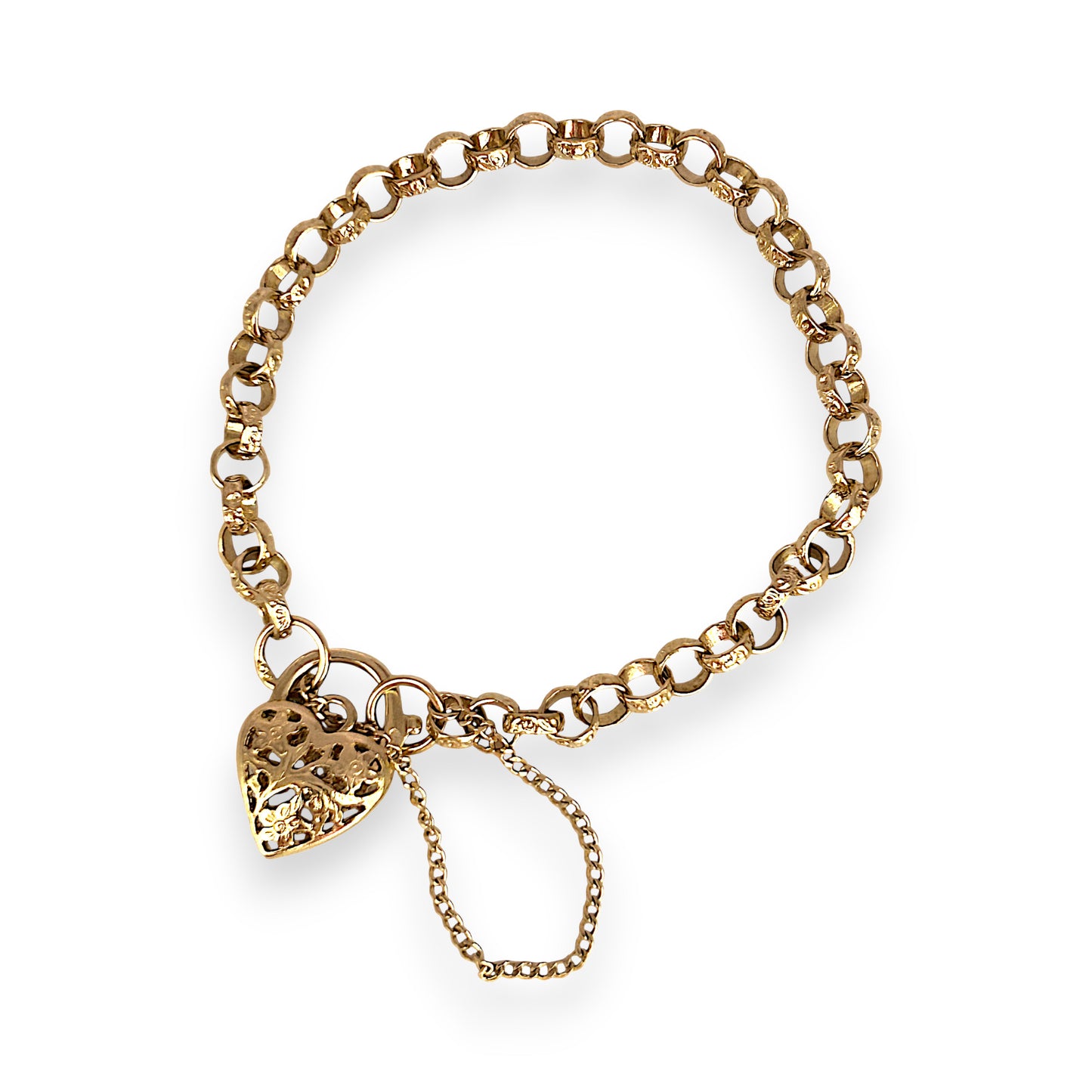 GOLD DEAL | 9ct Gold Refurbished Belcher 20cm Bracelet Heart Padlock
