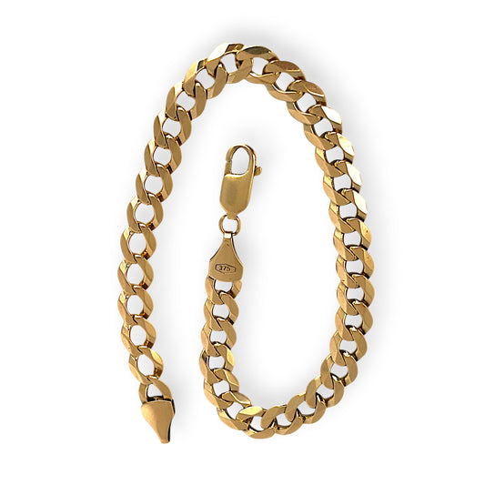 GOLD DEAL | 9ct (9K) Gold Rounded Curb Flat Link Bracelet 25cm