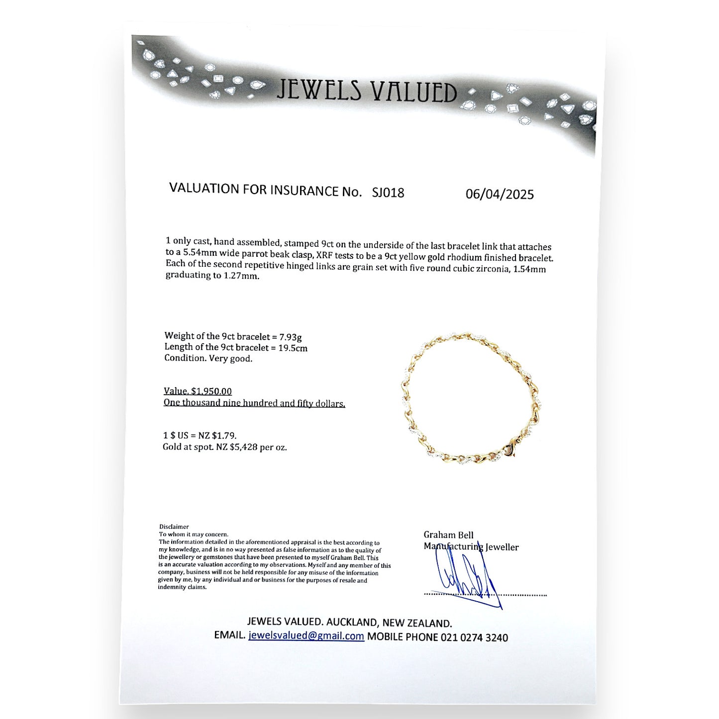 GOLD DEAL | 9ct Gold Hand Assembled Bracelet with Numerous CZ Valuation $1,950